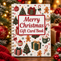 Traditional Christmas Gift Card Book cover on a table with Christmas decorations